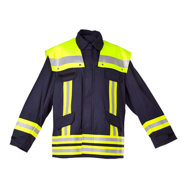 Feuerwehrjacke WATEX OBERSTDORF 2000, DIN EN ISO 11612, warnwestenbefreit, 100% Baumwolle, Schulterkoller leuchtgelb mit Aufdruck FEUERWEHR, PSA II