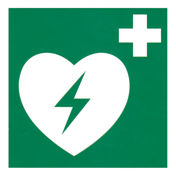 Hinweisschild zur Kennzeichnung von AED-Geräten. Selbstklebend, nachleuchtend, 150x150 mm
