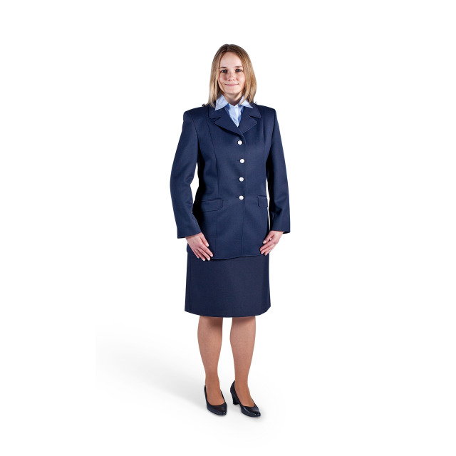 Damen Dienstjacke, ohne Biese, Kammgarn-Serge, 45%Schurwolle/55% Polyester, dunkelblau, einreihig,mit 4 Knöpfen