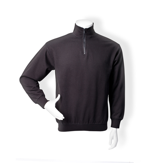 Zip-Sweatshirt PELKOTEX, schwarz, 80% Ringspinn-Baumwolle/20% Polyester, Bündchen an den Ärmeln undam Saum