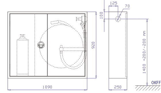Wandhydrantenschrank S-SK II DIN 14461-1 Typ F, zweitürig Bauart C (Aufputz), lichtgrau RAL 7035, 1090x920x250 mm