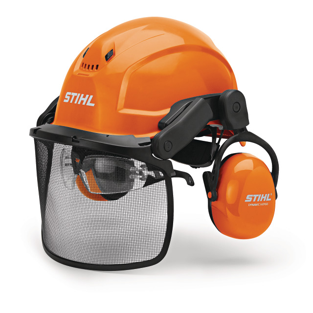 Helmset  STIHL DYNAMIC X-Ergo, DIN EN 352, DIN EN397, DIN EN 1731, Gesichtsschutz Metall, Gehörschutzkapseln, orange, PSA III