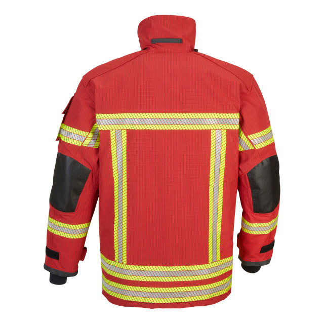 Überjacke WATEX Code Red, DIN EN 469, X2Y2Z2, rot, Rückenschild Feuerwehr leuchtgelb, segmentierter Reflex gelb/silber/gelb