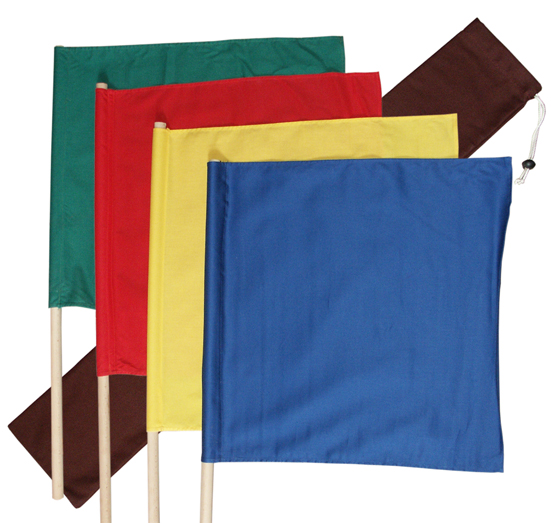 Warnflaggensatz, bestehend aus je 1 Warnflagge rot, gelb, blau und grün, im Beutel aus imprägniertemSegeltuch