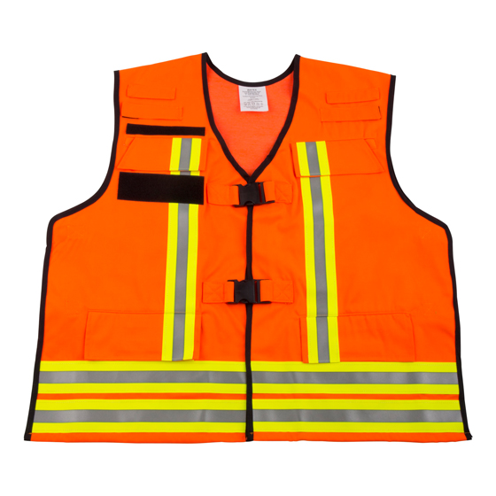 Funktionsweste WATEX orange tagesleuchtfarben, Reflexstreifen gelb/silber/gelb, Flauschband für Brustschild, Namenschild und 2 Rückenschilder