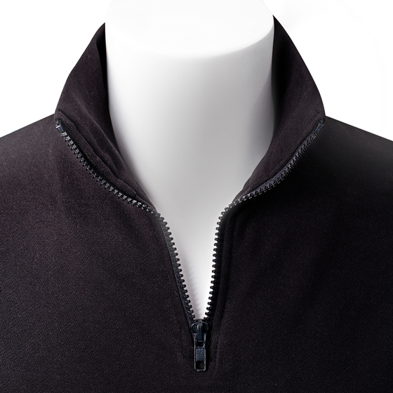 Zip-Sweatshirt PELKOTEX, schwarz, 80% Ringspinn-Baumwolle/20% Polyester, Bündchen an den Ärmeln undam Saum