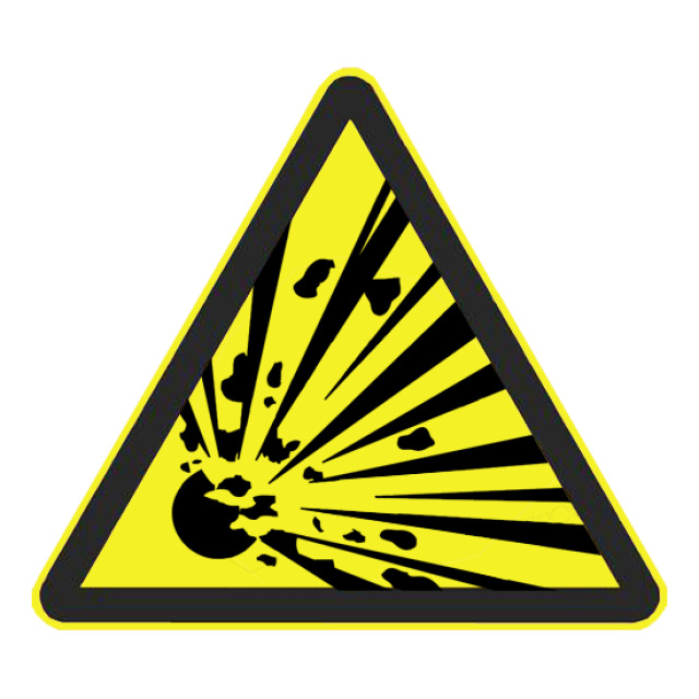 Warnzeichen Warnung vor explosionsgefährlichen Stoffen, DIN EN ISO 7010, ASR 1.3 2012, Folie selbstklebend, Seitenlänge 200 mm
