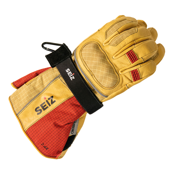 Handschuhhalter SEIZ SLING, Meta-Aramid/ hitzebeständiges Spaltleder, Farbe schwarz, Klettverschluss, Karabinerhaken