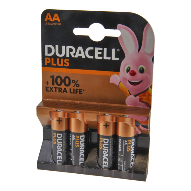 Batterie Mignonzelle DURACELL Plus Power, Alkaline, 1,5 V, LR06, AA, Packung mit 4 Stück