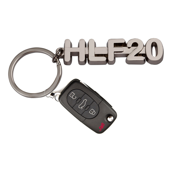 Schlüsselanhänger HLF 20, Schriftzug Metallverchromt