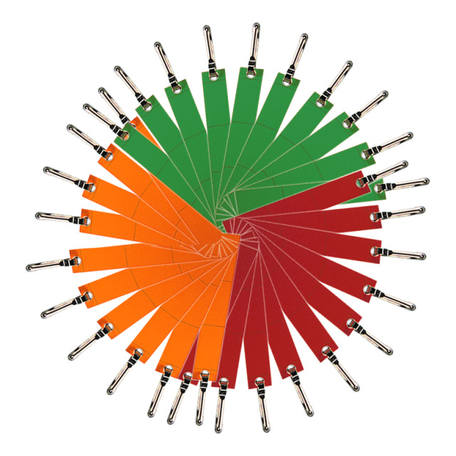 Geräteschilder MSA mit Einfach-Karabinerhaken. Satz mit 40 Schildern rot, grün, orange
