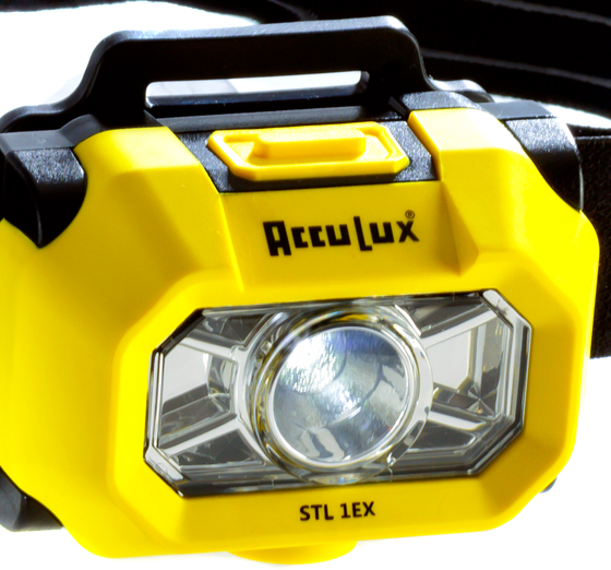 Stirnlampe ACCULUX STL 1 EX, ATEX-Zulassung, Cree-LED, mit 3 Micro-Batterien