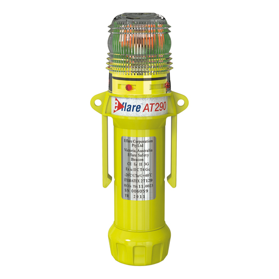 Blitz-Warnleuchte eFlare AT 290 G, ATEX-Zulassung,8 gelbe LEDs. Betrieb mit 4 Alkali-Mignonzellen (nicht im Lieferumfang)