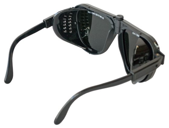Schutzbrille für Schweißer, EN 166, EN 169. Schutzstufe 6, Schweisser-Gläser grün, klappbarer Seitenschutz, PSA II