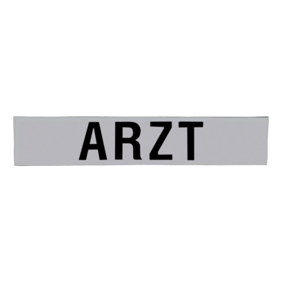 Klettschild 420x80 mm, silber reflektierend, Aufschrift ARZT in schwarz