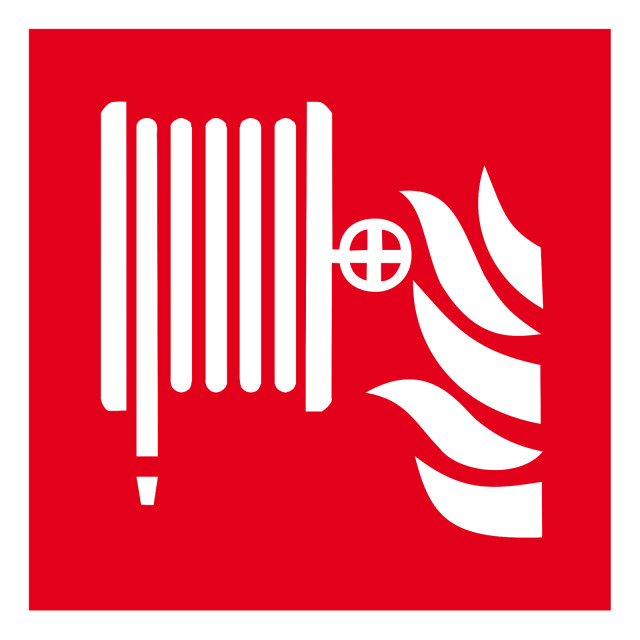 Brandschutzzeichen Wandhydrant/Löschschlauch, DINEN ISO 7010:2012-10, ASR 1.3 2012 Folie selbstklebend, (BxH) 200x200 mm