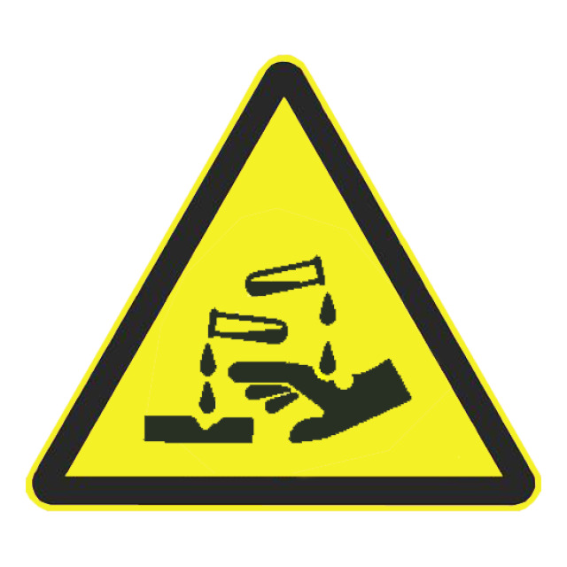Warnzeichen Warnung vor ätzenden Stoffen, DIN EN ISO 7010, ASR 1.3 2012, Folie selbstklebend, Seitenlänge 200 mm
