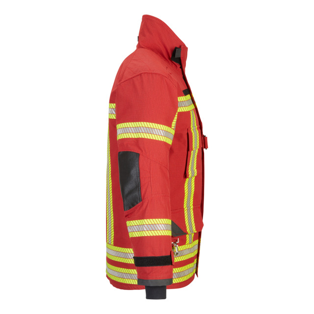 Überjacke WATEX Code Red, DIN EN 469, X2Y2Z2, rot, Rückenschild Feuerwehr silber refl, segmentierter Reflex gelb/silber/gelb