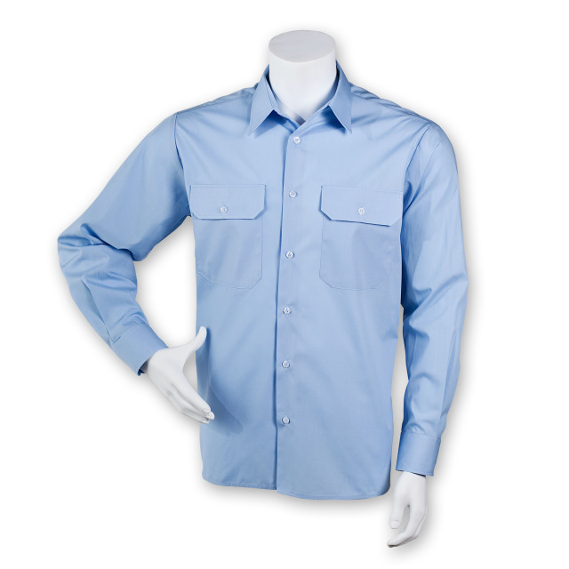Diensthemd DER KLASSIKER hellblau, 1/1 Arm, 55% Baumwolle/45% Polyester, Schultertunnel, Schulterklappen