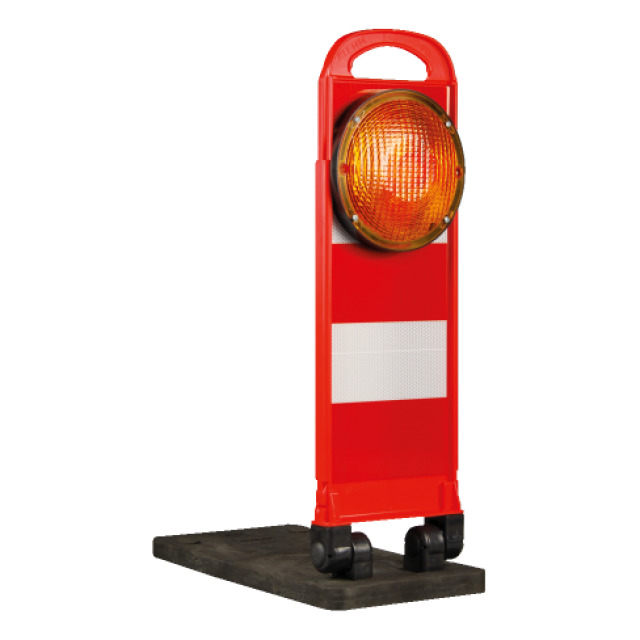 Blitz-Klappbake HORIZONT FlashMax, rot/weiß gestre ift, nicht weisend, beidseitig Folie Typ RA 2C, in tegriertes LED-Blitzlicht
