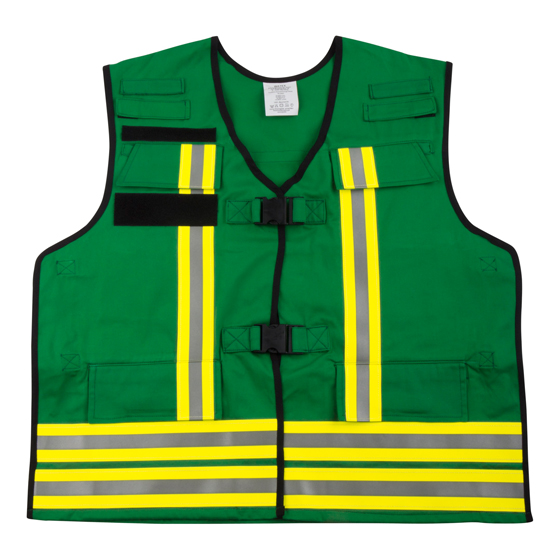 Funktionsweste WATEX grün, Reflexstreifen gelb/silber/gelb, Flauschband für Brustschild, Namenschildund 2 Rückenschilder