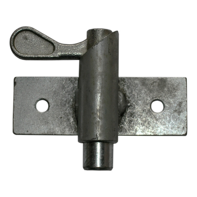 Federriegel in Linksausführung, Bolzen-Ø 15 mm,Bolzenhub 14 mm. Mit verzinkter Grundplatte zumAnschrauben