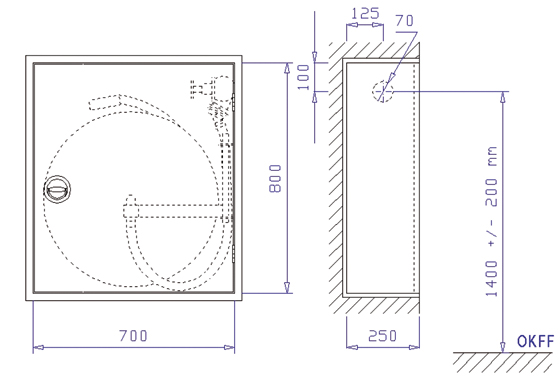 Wandhydrantenschrank S-WES II DIN 14461-1 Typ F, eintürig Bauart B (Unterputz), lichtgrau RAL 7035,720x820x260 mm