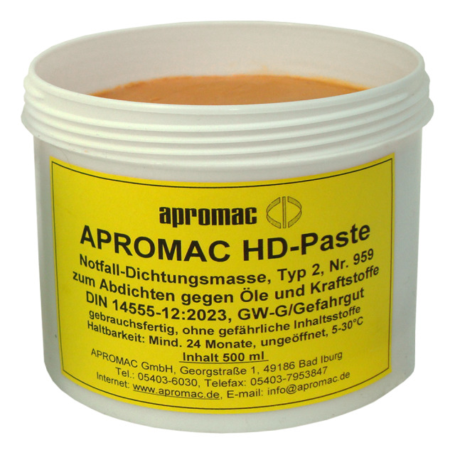 APROMAC HD-Paste, Notfall-Dichtungsmasse Typ 2 zum Abdichten gegen Öle und Kraftstoffe, Dose mit 500 ml Inhalt