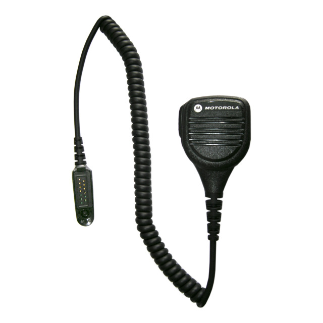 Mikrofon-Lautsprecher, geräuschgedämpft, 3,5 mm Buchse für Ohrhörer. Einschließlich 0,9 m Spiralkabel mit Anschlussstecker und drehbarem Clip