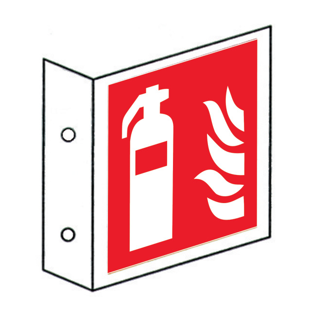 Brandschutzzeichen Feuerlöscher, DIN EN ISO 7010:2012-10, ASR 1.3 2012 Fahnenschild Kunststoff, doppelseitig bedruckt,