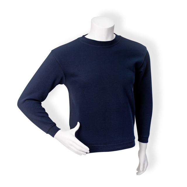 Kinder-Sweatshirt, 80% Baumwolle/20% Polyester, 280 g/m², Farbe navyblau, einschließlich 2-zeiligemnicht reflektierendem Druck auf dem