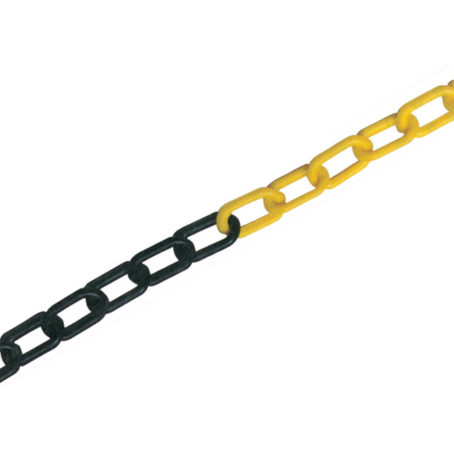 Absperrkette schwarz-gelb, aus Polyethylen, nichtbeständig gegen UV-Strahlen, Länge 25 m, Gliederstärke 6 mm