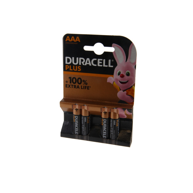 Batterie Microzelle DURACELL Plus Power, Alkaline,1,5 V, LR03, AAA, Packung mit 4 Stück