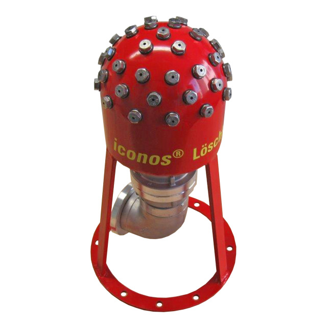 Löschkugel ICONOS mit 45 Düsen 4 mm, Anschluss Storz B, Edelstahl rot pulverbeschichtet, mit 90°-Bogen