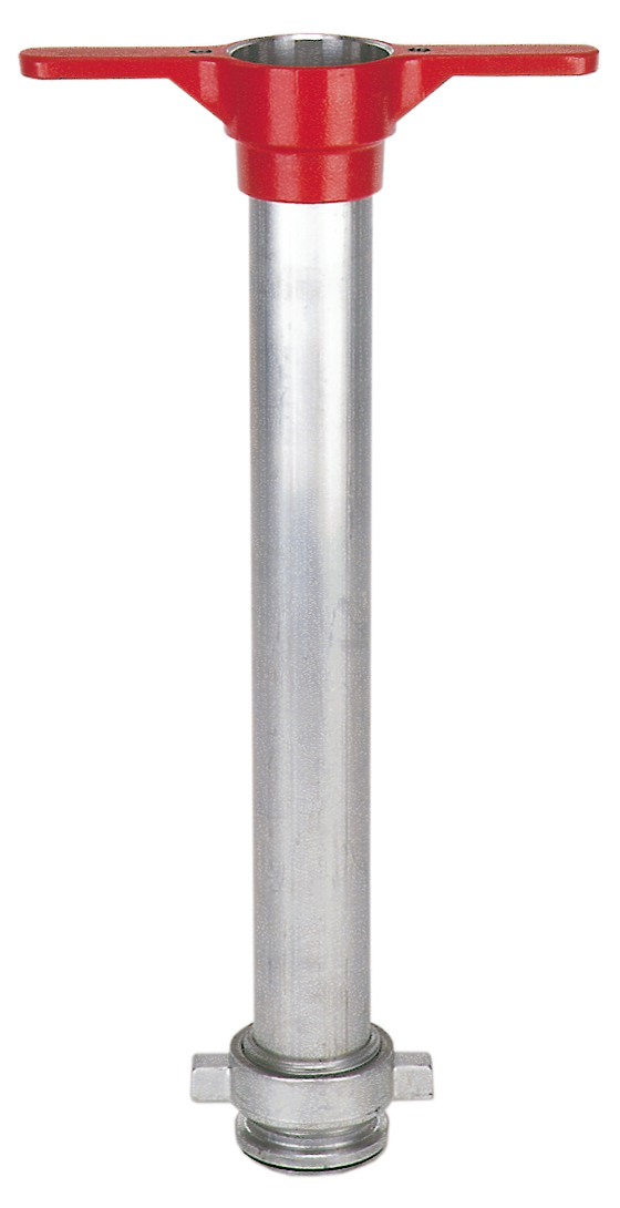 Standrohrunterteil AWG DN 80, DIN 14375, aus Leichtmetall. Bestehend aus Fuß, Griffstück, Rohr, Klauenmutter, 2 Dichtungen