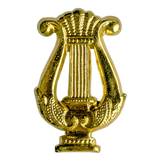 Lyra-Abzeichen goldfarbig, aus Metall, Emblem ca.25 mm hoch, mit Splint