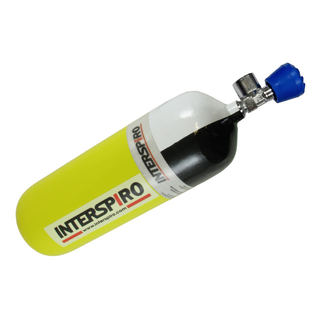 Druckluftflasche INTERSPIRO 6,8 l/300 bar, CFK, Abströmsicherung, blaues Handrad, TÜV-Abnahme, ungefüllt, NLL