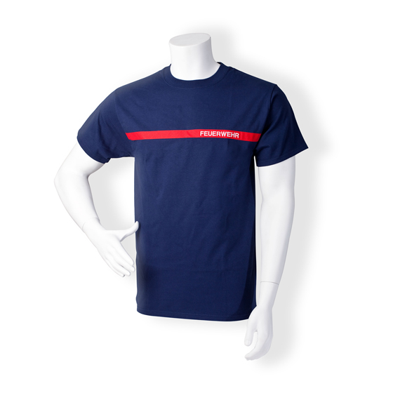 T-Shirt, navyblau mit aufgenähtem rotem Streifen,100% Baumwolle, 205 g/m²
