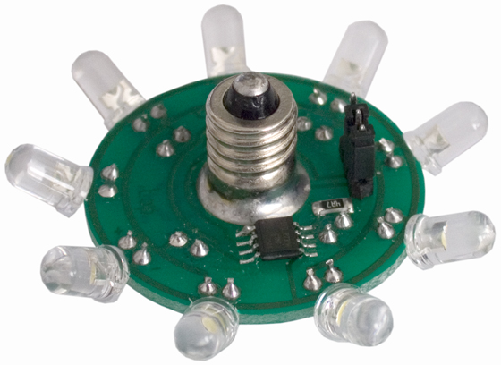 LED-Einsatz grün/weiß mit 4 grünen LEDs in der Mitte und 9 weißen LEDs im Kranz