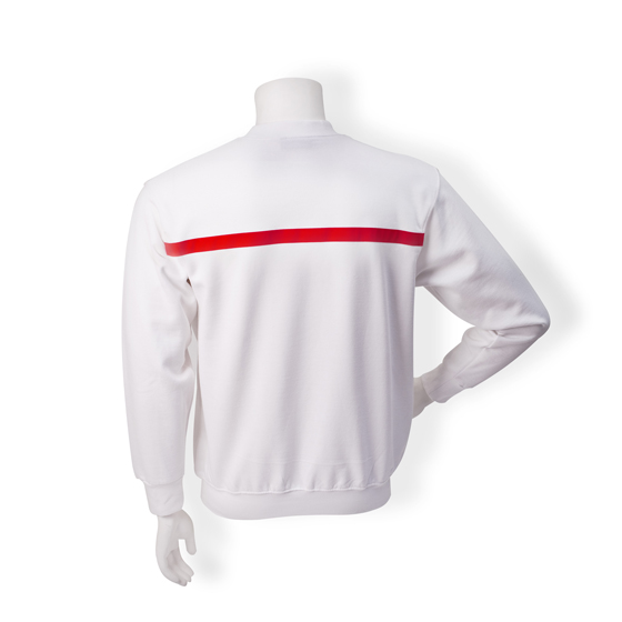 Sweatshirt, weiß mit rotem Streifen, 80% Ringspinn-Baumwolle/20% Polyester, schwere Stoffqualität 280 g/m², Set-in-Sleeve