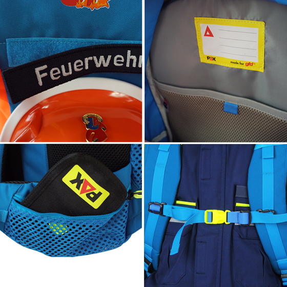 Rucksack YOUNG FIRESTAR PAX, JF-Logo, aus PAX-treme, blau-leuchtorange-leuchtgelb