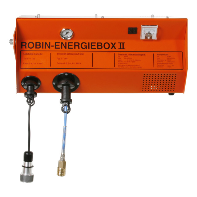 Energiebox II ROBIN mit Ladegerät 12/24 V, eingebauter Kompressor, Aufroller