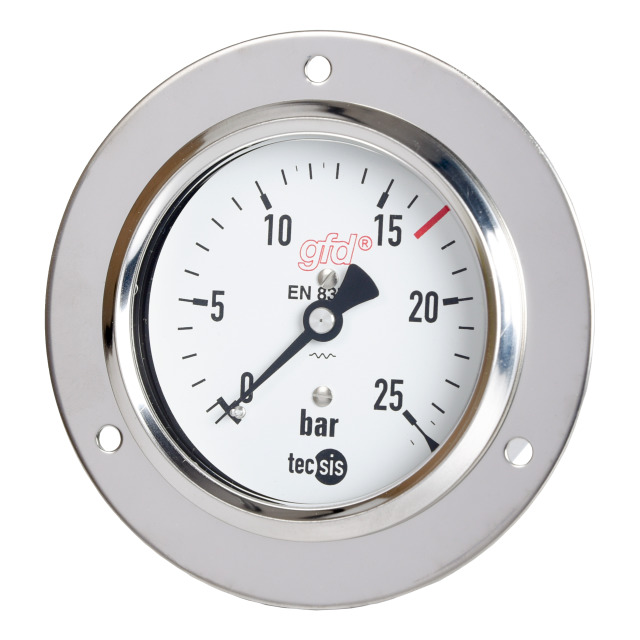 Überdruckmessgerät (Manometer) WIKA Form 22, DIN 14421, DIN EN 837-1, zum Einbau, Anzeigebereich 0–20-25 bar