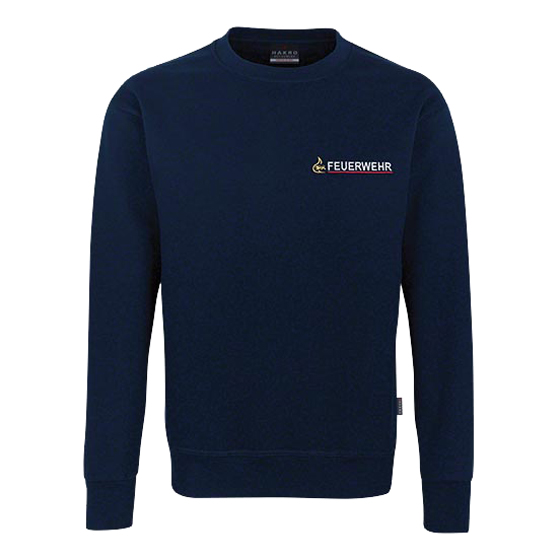 Sweatshirt M-V mit Rundkragen, dunkelblau, 50% Baumwolle/50% Polyester, Einstickung FEUERWEHR in silber, nach Empfehlung LFV M-V 2018