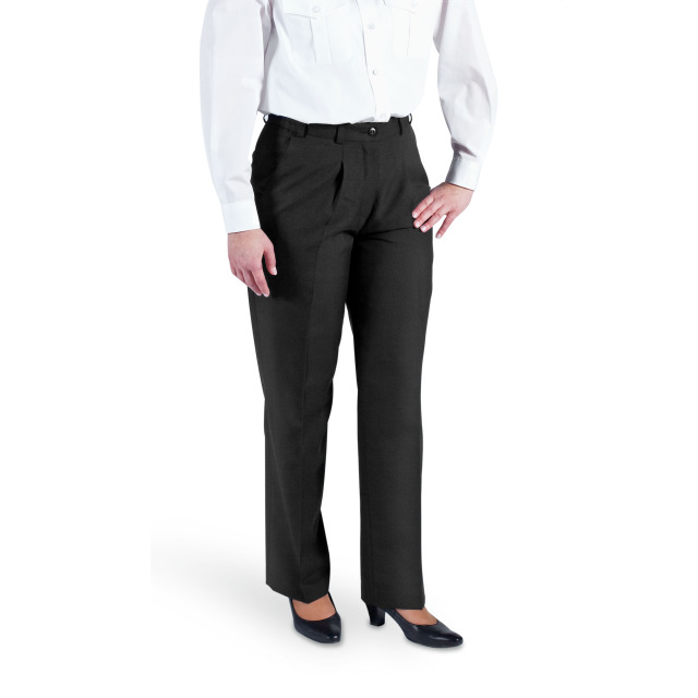 Damen-Diensthose, schwarz, ohne Biese, mit Bundfalte. Kammgarn-Serge, 55% Polyester/45% Schurwolle