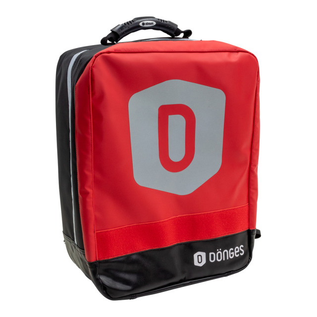 Notfallrucksack DÖNGES SEG, aus Planenmaterial, mit Innentaschenset, mit Füllung nach DIN 14142, schwarz/rot