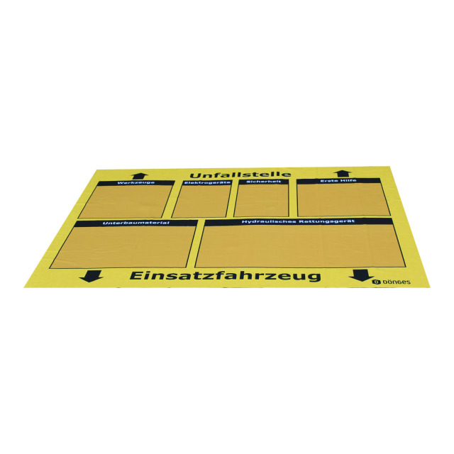 Bereitstellungsplane DÖNGES Textil CF, gelb, bedruckt mit Feldern und Beschriftung für THL, 2x2,5 m