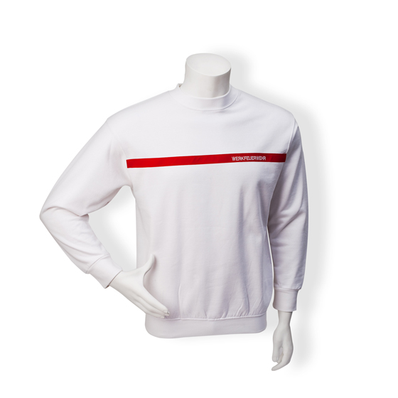Sweatshirt, weiß mit rotem Streifen, 80% Ringspinn-Baumwolle/20% Polyester, schwere Stoffqualität 280 g/m², Set-in-Sleeve