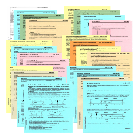 Leitkartensatz, bestehend aus 24 Registerkarten, bedruckt mit den Prüfvorschriften für die einzelnenGeräte