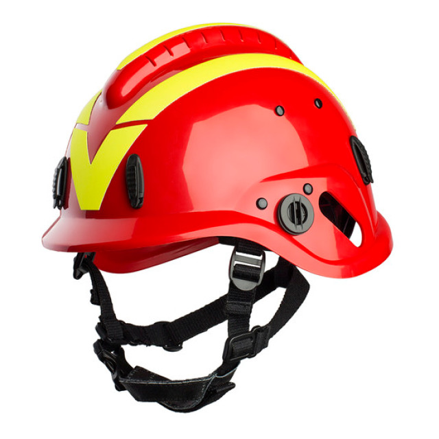 Feuerwehrhelm VALLFIREST VFT1, DIN EN 16471, DIN EN 16473, DIN EN 12492, Helmschale rot RAL 1023, gelber Reflexstreifen, PSA III